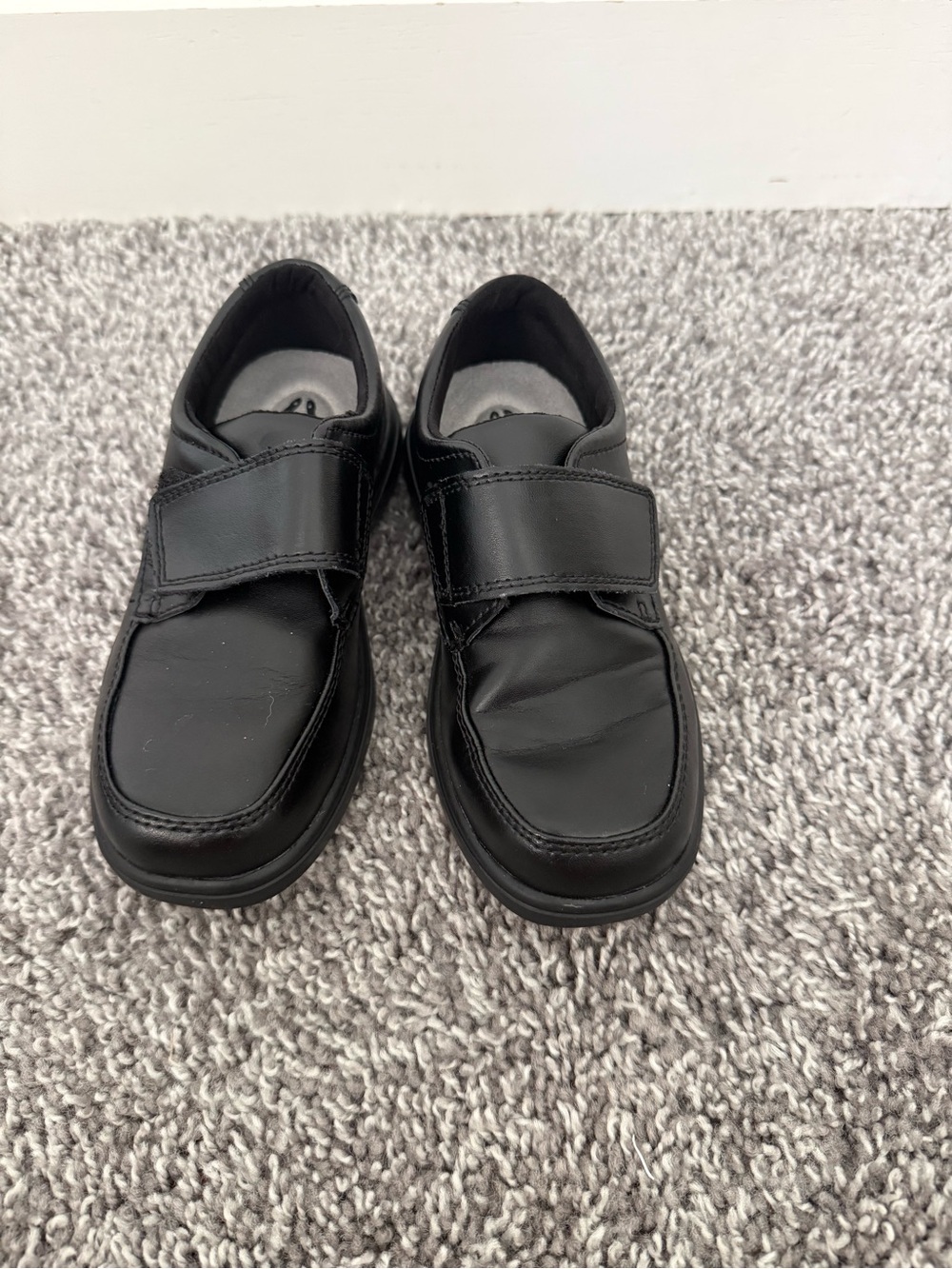Boy's Black Leather Velcro Dress Shoes